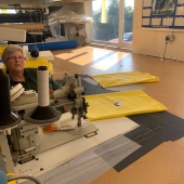 Jean McCullough making hundreds of  scrub bags.