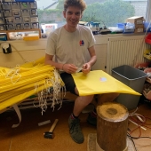 Matt Cox, finishing off the toggles to go onto the next batch of Scrub bags on their way to the frontline NHS staff. #withlovex