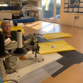Jean McCullough flying through some more scrub bags in an attempt to keep up with the demand. #withlovex