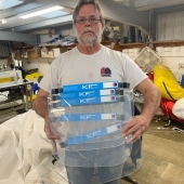 Dave Clayson who is usually managing the sail repairs department seen helping out with the next batch of PPE. #withlovex